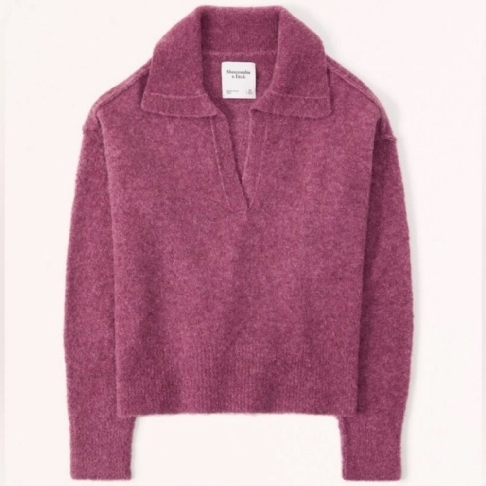 Abercrombie & Fitch Pullover Polo Collar Sweater Magenta - Picture 4 of 8